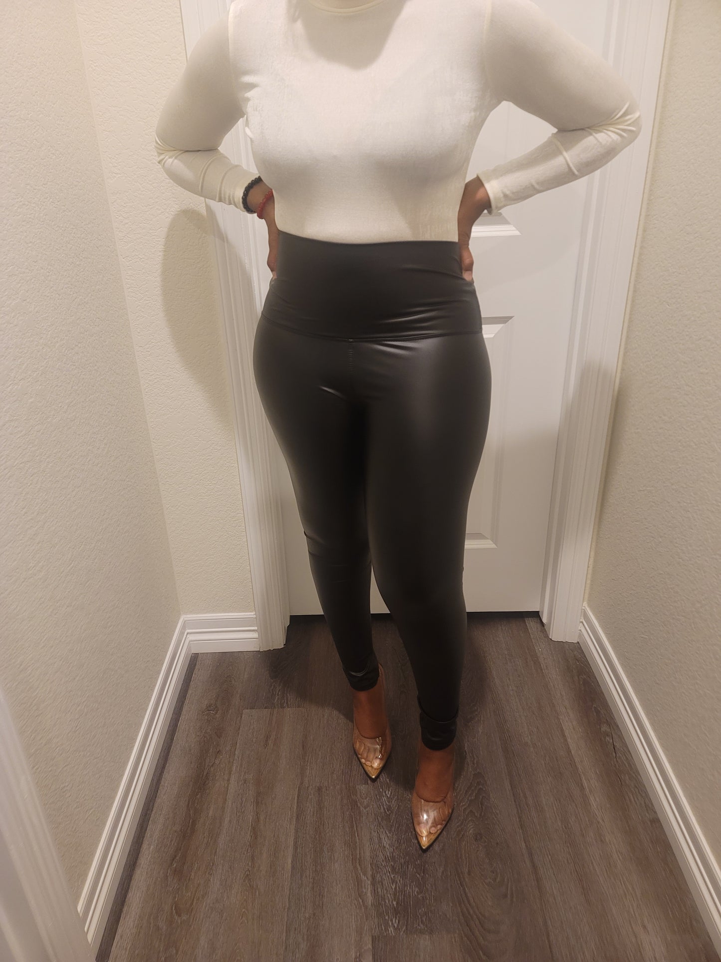 Black faux leather leggings